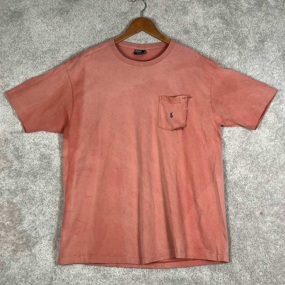 VTG Polo Ralph Lauren Selvedge T-Shirt Men XL Pink Pocket Sunfaded Shia LaBeouf